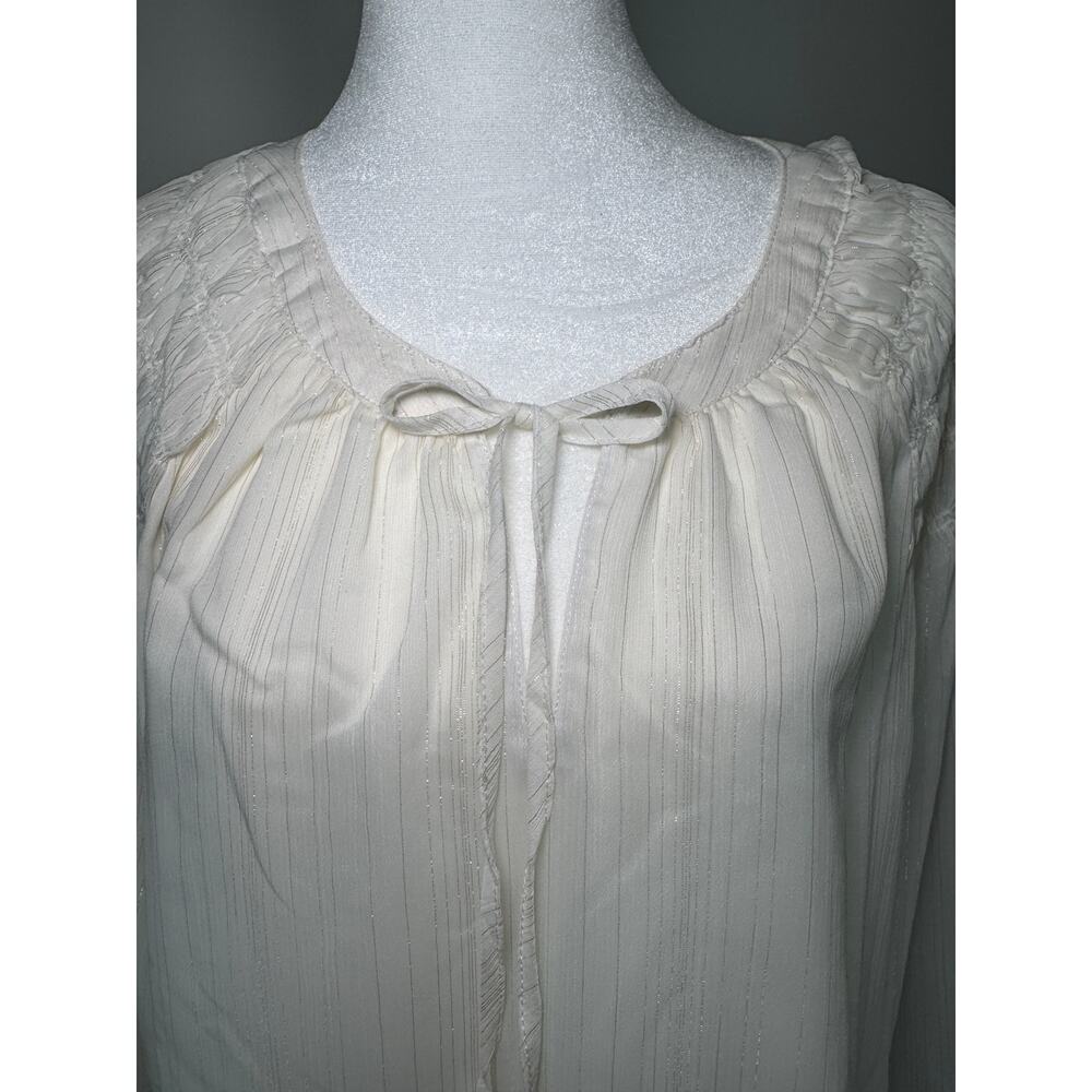 Christopher & Banks Cream Textured Blouse Tie Neck Long Sleeve – XL